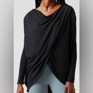 Athleta Purana Black Crosd Over Drape Hoodie